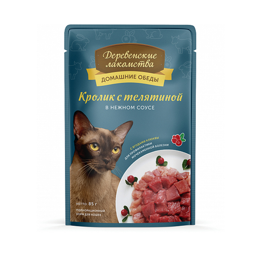 Деревенские лакомства пауч д/кошек «Кролик с телятиной в нежном соусе» 85гр