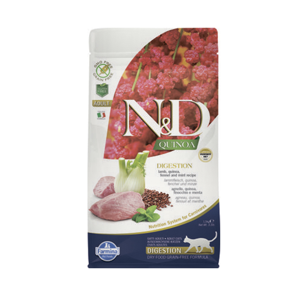"Farmina" N&D QUINOA DIGESTION LAMB Adult Беззерновой корм для взрослых кошек с киноа и ягненком. Чувствительное пищеварение.
