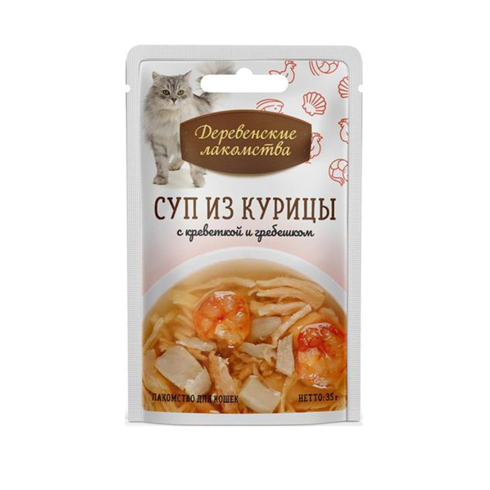 Суп "Деревенские лакомства" из курицы с креветкой и гребешком 35гр