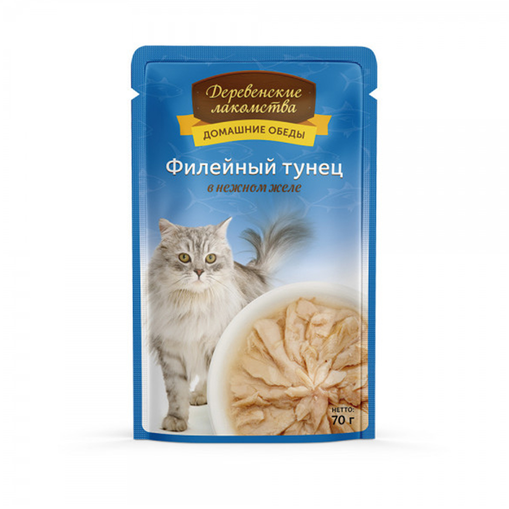 Деревенские лакомства пауч для кошек «Филейный тунец в нежном желе» 70гр